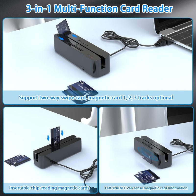 symcode Multi-Function Magnetic Card Reader,Credit Card Reader,Memory Chip Card Reader NFC Chip Magstrip Card Reader Can be Used with Cashier Register - Image 4